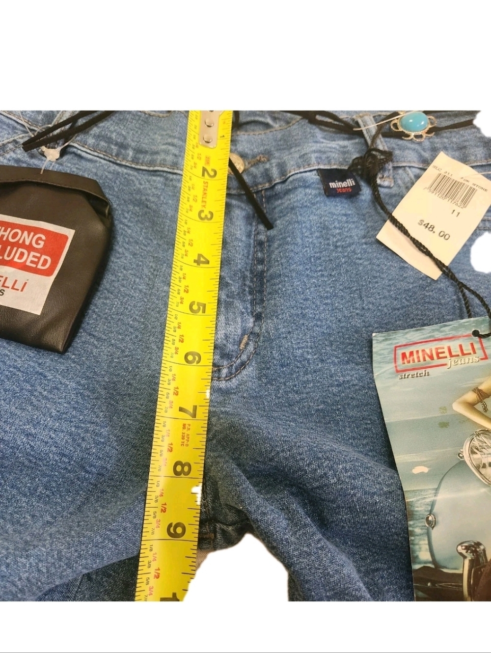 Vtg 90s Y2K Minelli Flare Stretch Jeans W/ THONG 11 Low Rise Blue Retro-RARE - Picture 6 of 16